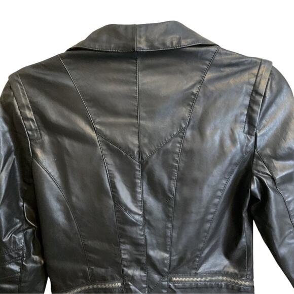 Faux Vegan Leather Jacket Black Moto Biker Goth Punk Rock Size S Lula's - Picture 14 of 15